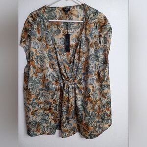 Talbots Green and Brown Floral Blouse